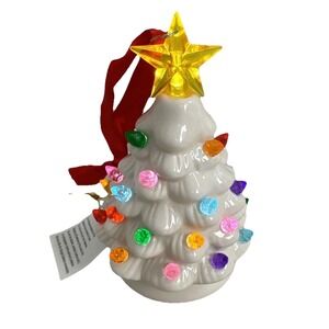 Vintage Lighted Retro Ceramic Christmas Tree Multicolor Battery Operated 6"